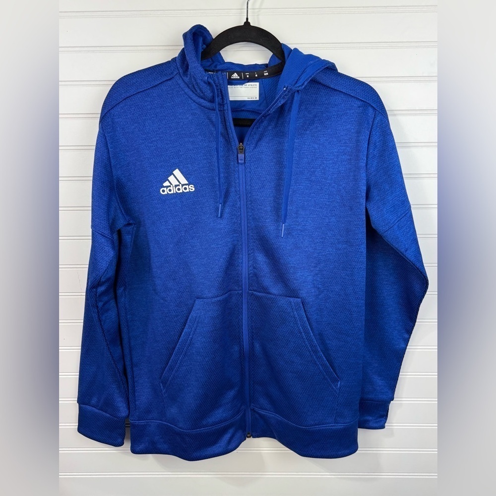Adidas men’s/boys royal blue athletic hooded zip-up sweatshirt. Size medium